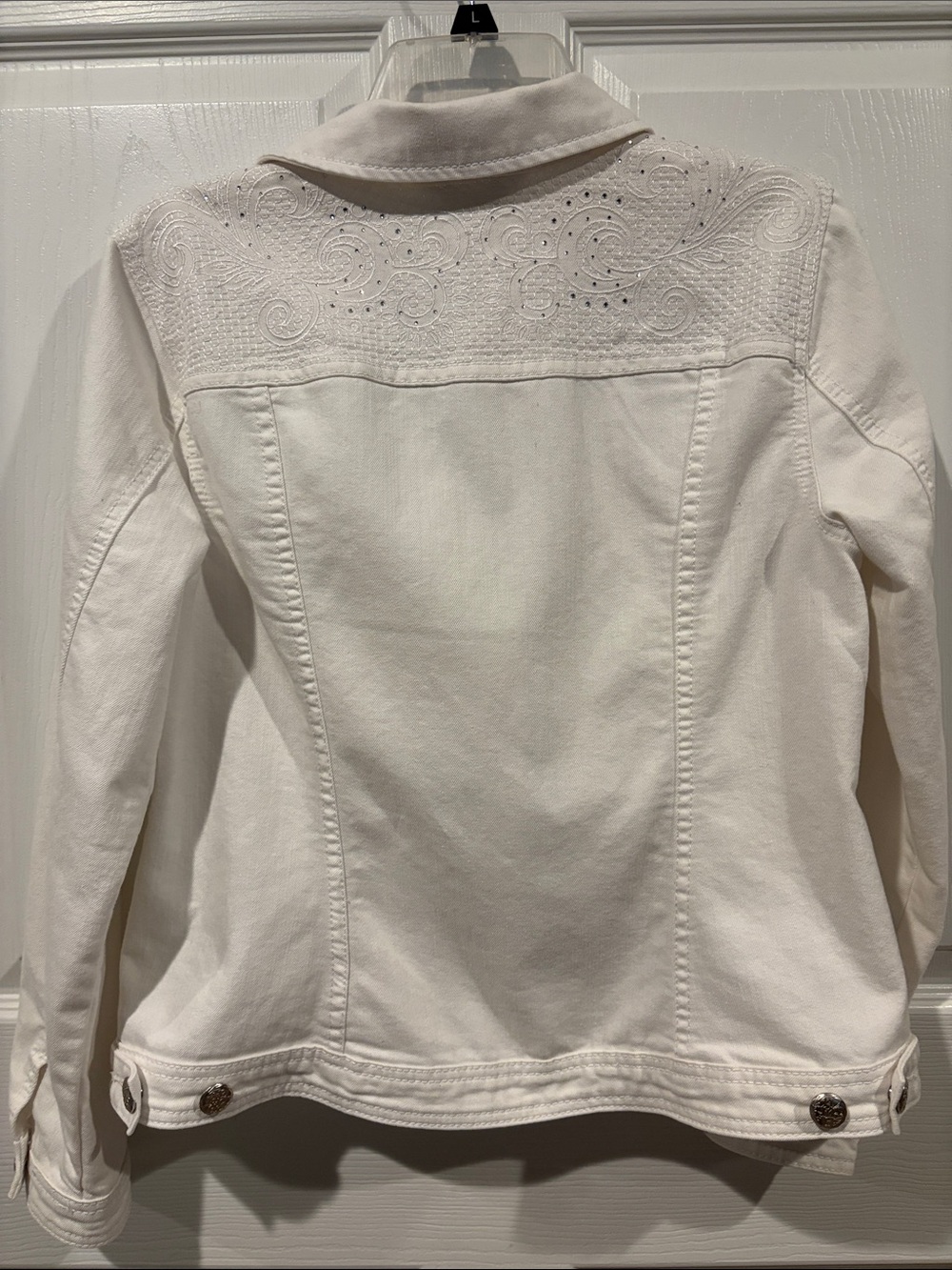 Christopher & Banks White Embroidered Denim Jacket with Silver Buttons - Picture 7 of 7